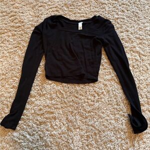Black Long-Sleeve Cropped Top - Unbranded